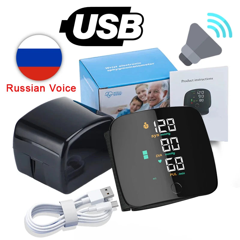 Monitor de Presión Arterial de Muñeca con Pantalla LED y Medición Rápida - Tensiómetro digital Frecuencia cardíaca