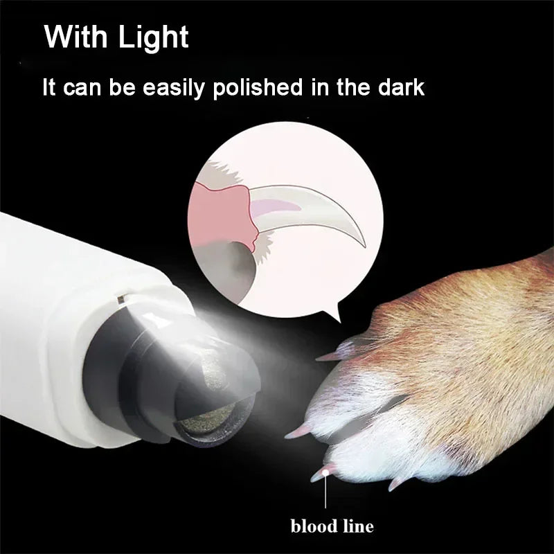 Cortauñas eléctrico para perros, limadora de uñas recargable por USB, luz LED, silencioso, para el cuidado de las uñas de mascotas y gatos.