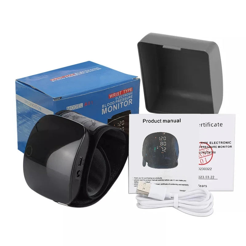 Monitor de Presión Arterial de Muñeca con Pantalla LED y Medición Rápida -  Tensiómetro digital Frecuencia cardíaca