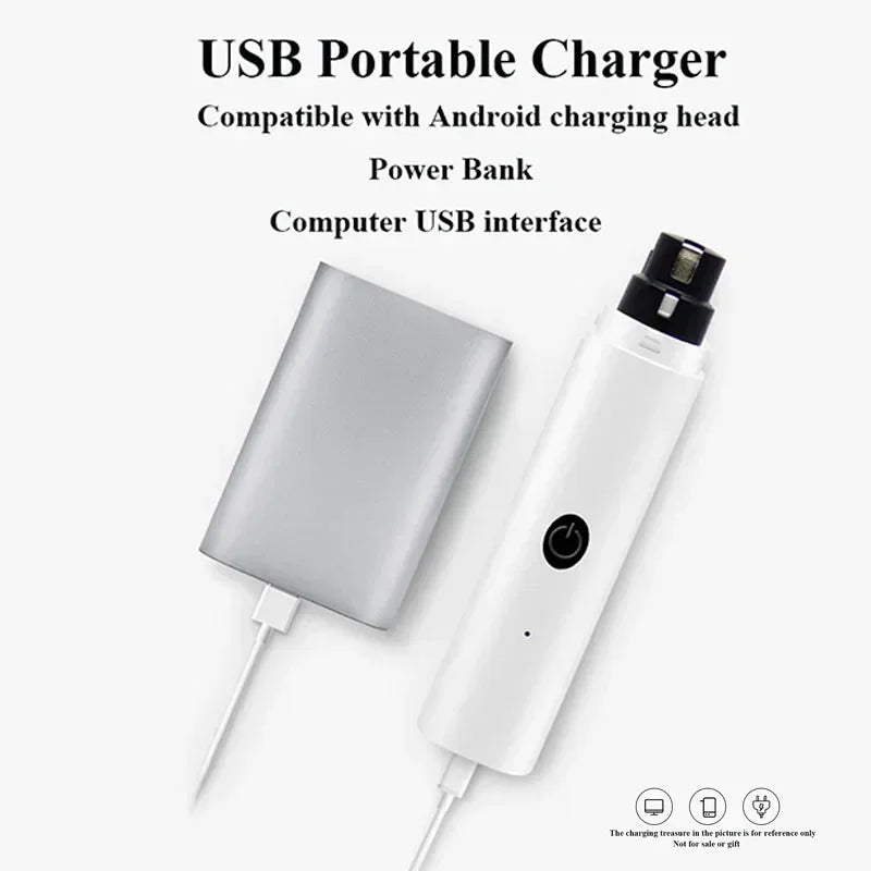 Cortauñas eléctrico para perros, limadora de uñas recargable por USB, luz LED, silencioso, para el cuidado de las uñas de mascotas y gatos.