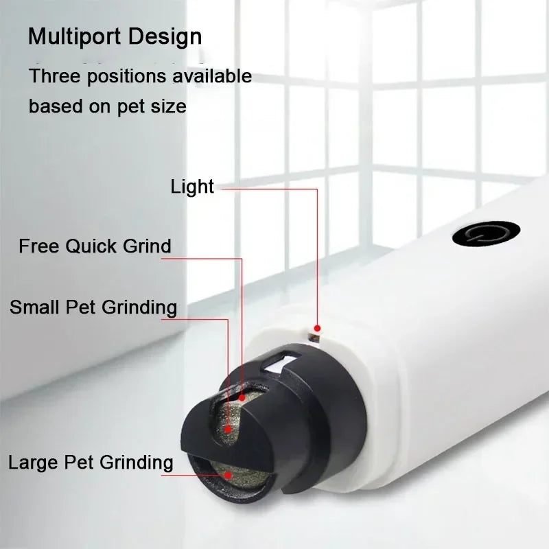 Cortauñas eléctrico para perros, limadora de uñas recargable por USB, luz LED, silencioso, para el cuidado de las uñas de mascotas y gatos.