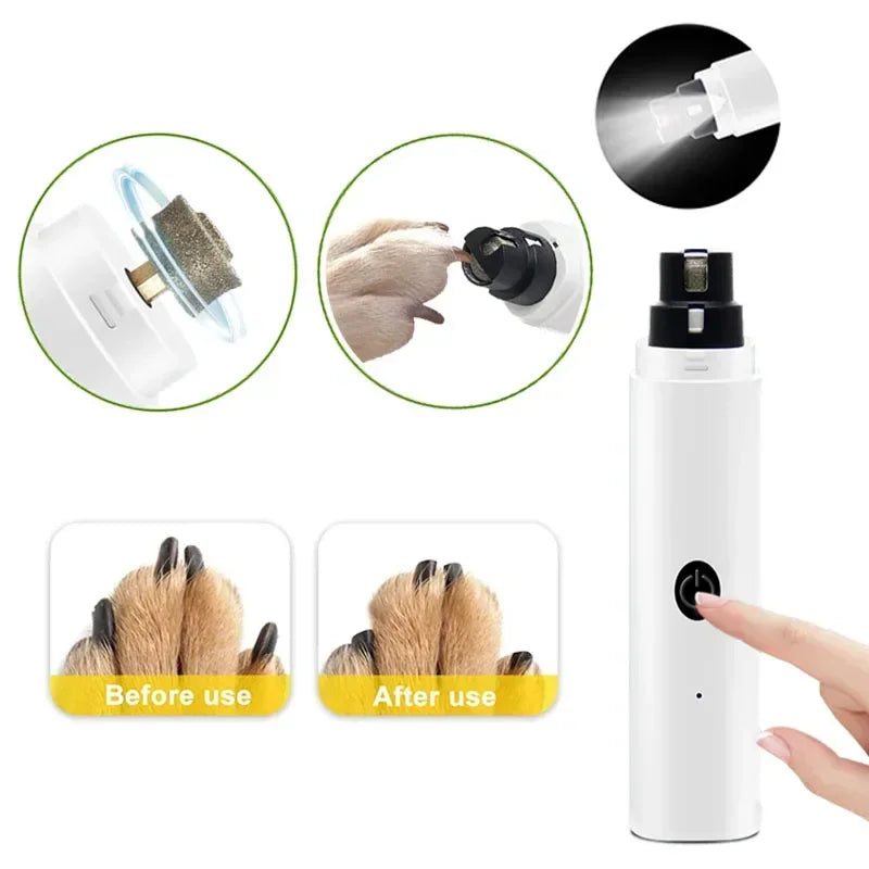 Cortauñas eléctrico para perros, limadora de uñas recargable por USB, luz LED, silencioso, para el cuidado de las uñas de mascotas y gatos.
