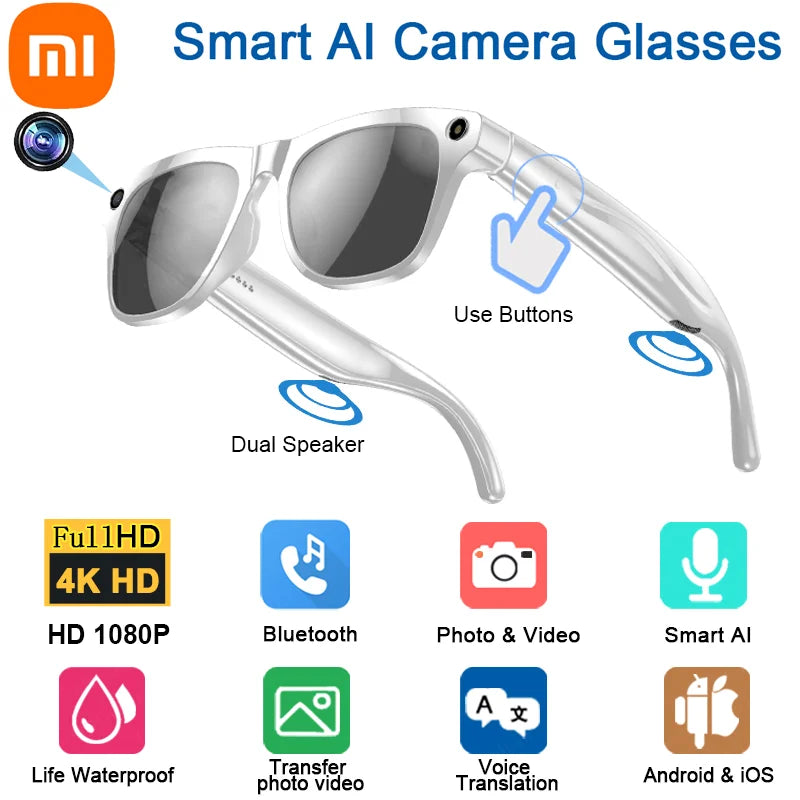 Xiaomi  4K HD AI Smart Gafas con Cámara 100MP, GPT, Llamadas, Asistente de Voz, Música y Traducción Inteligente