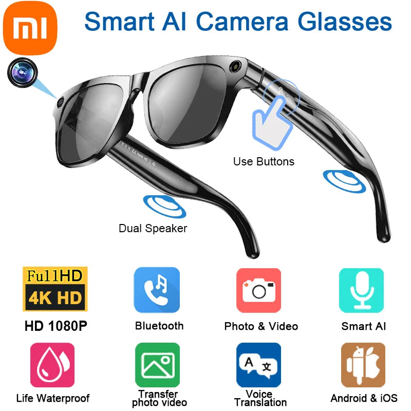 Xiaomi  4K HD AI Smart Gafas con Cámara 100MP, GPT, Llamadas, Asistente de Voz, Música y Traducción Inteligente